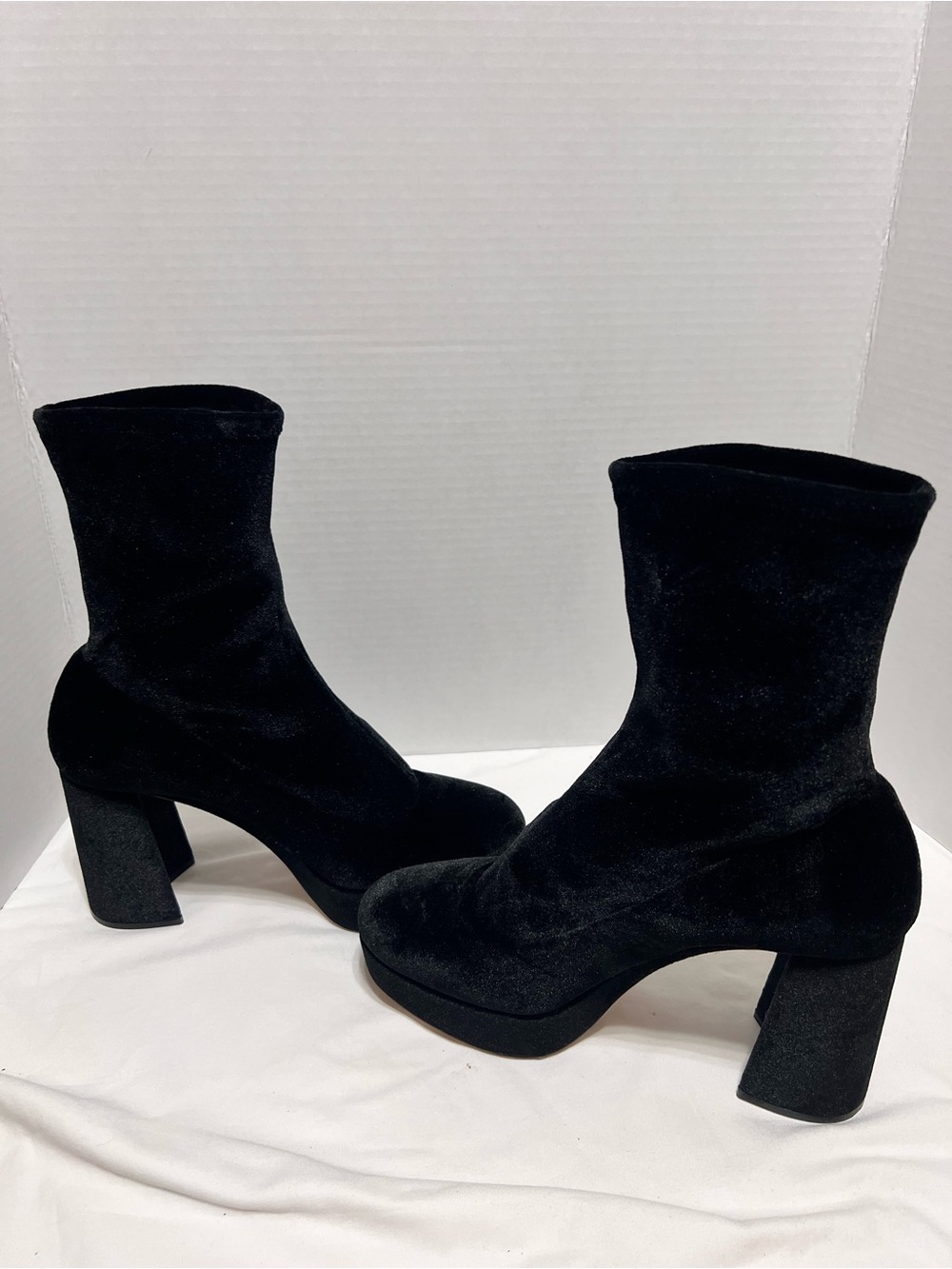 Miu Miu Black Stretch Velvet Platform Sock Booties - Size 37.5